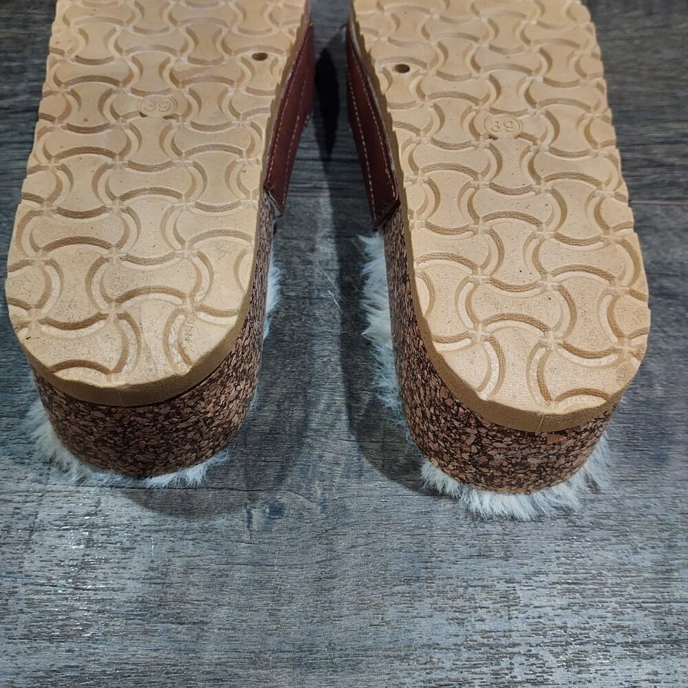 Slip On Sandles Dirty Laundry Women USA 7 Faux Fur Open Toe Buckle Brown - Picture 5 of 7